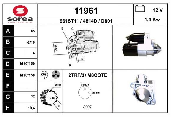 M/ARRANQUE MITSUBISHI 12V 1,1KW