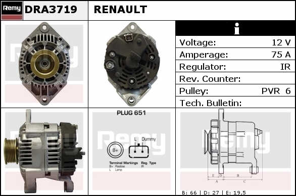 ALTERNADOR VALEO 12V 75AMP